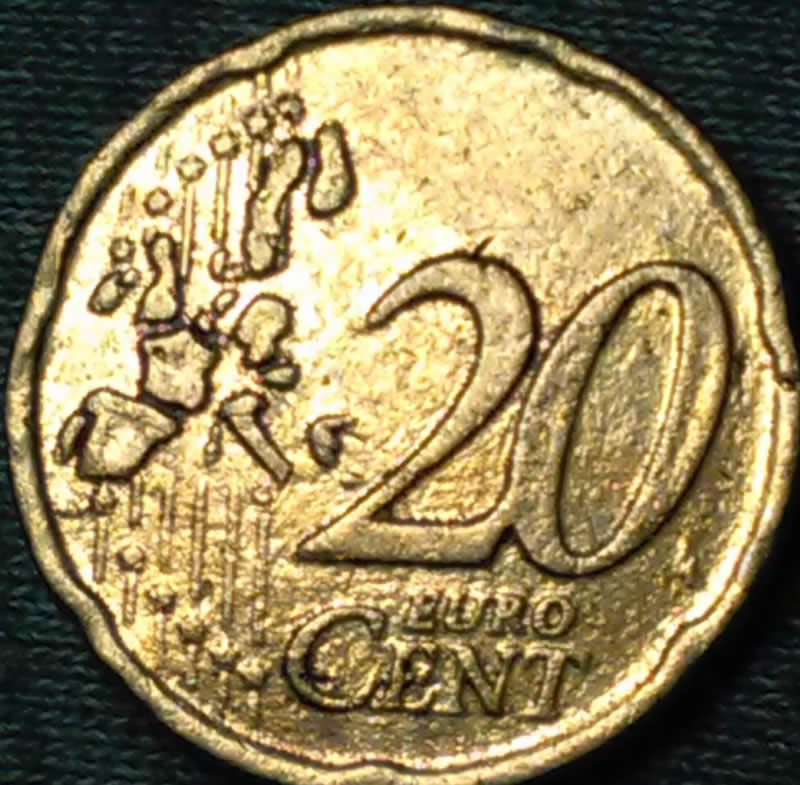 2002-20-Euro-Coin-With-Indent-Error?-And-Cherry-Token-With-Brockage-Error?